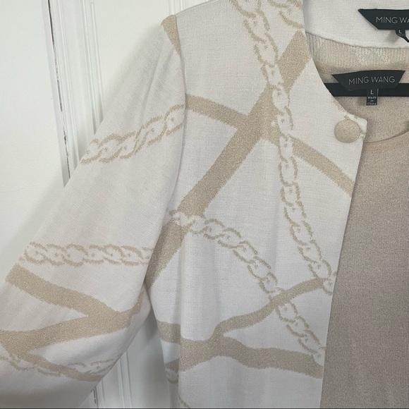 Two-Piece Gold and Off-White Cardigan Set by Ming Wang - Picture 3 of 5